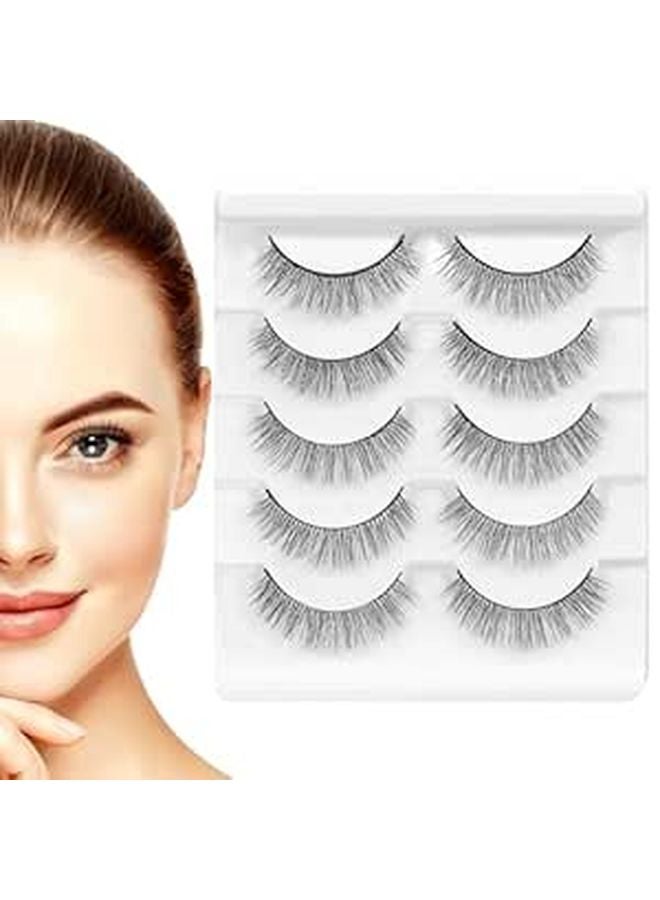 5 Pairs 3D Short Natural Fiber False Eyelashes Lightweight For Women Daily Wear - Image 1
