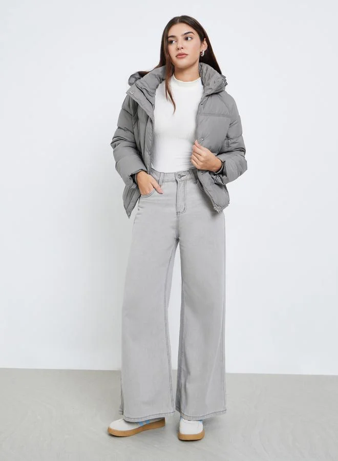 Styli Grey Regular Fit Hooded Padded Coat
