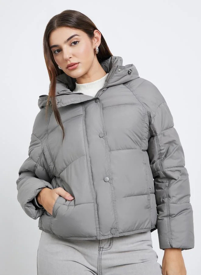 Styli Grey Regular Fit Hooded Padded Coat