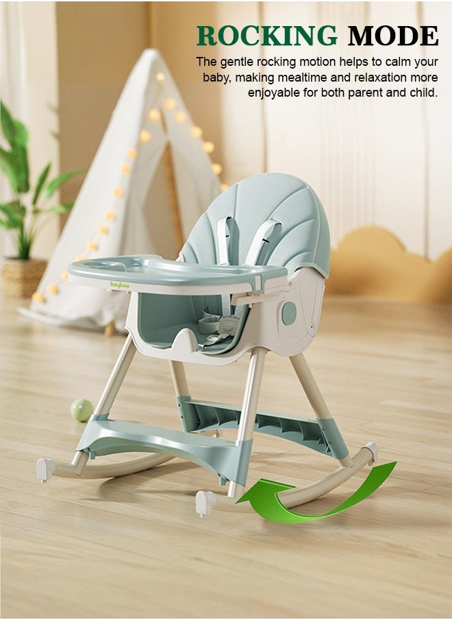 BAYBEE - IRIS 3 in 1 Baby High Chair for Kids,  Baby Feeding Chair Booster Seat with Rocker, Wheels, Storage, Recline, Tray & Footrest, Foldable High Chair for Baby Toddlers 6 months to 4 Years Green - Image 1