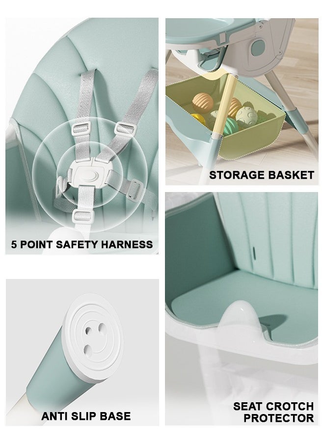 BAYBEE - IRIS 3 in 1 Baby High Chair for Kids,  Baby Feeding Chair Booster Seat with Rocker, Wheels, Storage, Recline, Tray & Footrest, Foldable High Chair for Baby Toddlers 6 months to 4 Years Green - Image 1