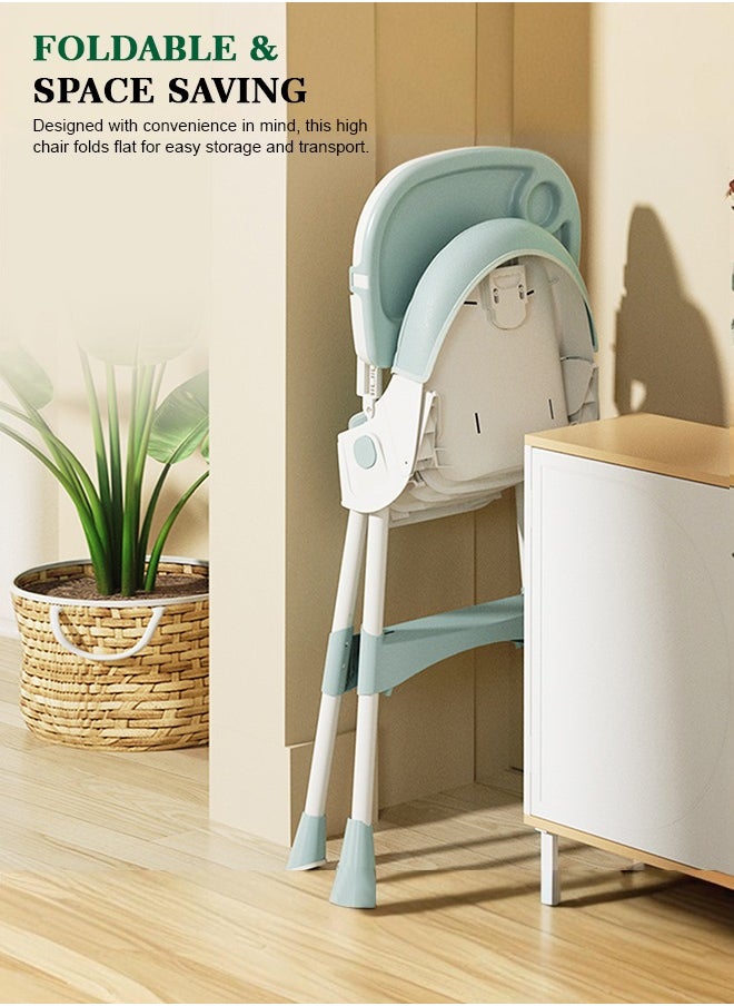 BAYBEE - IRIS 3 in 1 Baby High Chair for Kids,  Baby Feeding Chair Booster Seat with Rocker, Wheels, Storage, Recline, Tray & Footrest, Foldable High Chair for Baby Toddlers 6 months to 4 Years Green - Image 1