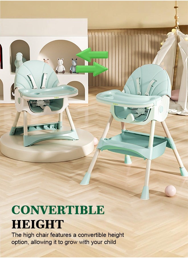 BAYBEE - IRIS 3 in 1 Baby High Chair for Kids,  Baby Feeding Chair Booster Seat with Rocker, Wheels, Storage, Recline, Tray & Footrest, Foldable High Chair for Baby Toddlers 6 months to 4 Years Green - Image 1
