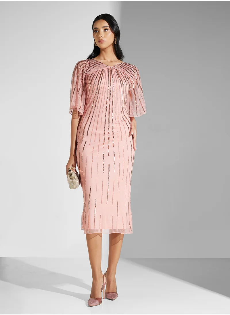 Amelia Rose Embellished Mesh Detailed Dress