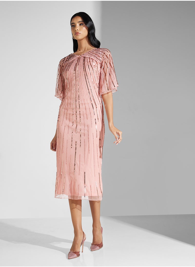 Amelia Rose Embellished Mesh Detailed Dress  - Image 4