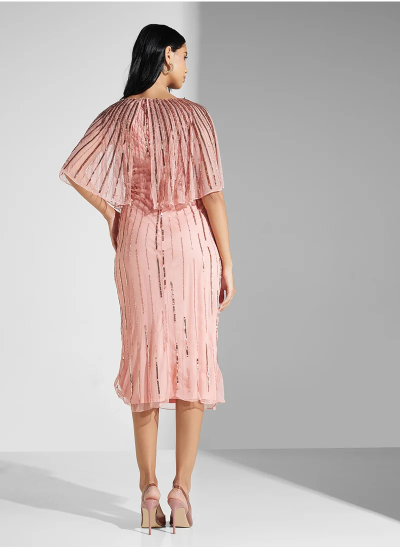 Amelia Rose Embellished Mesh Detailed Dress