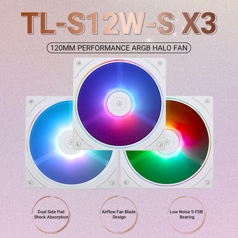 Thermalright TL-S12W-S X3 CPU Case Fan 120mm Cooler Fan, 3 Pack 4pin PWM Silent Computer Fan Under 23.2dB(A) for Case CPU Liquid Cooler and CPU Air Cooler, Quiet CPU PC ARGB Fan - Image 2