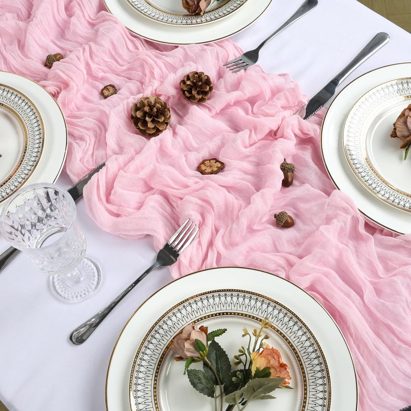 Heneger 8 Pack Pink Table Runner Cheesecloth 10Ft Gauze Cheese Cloth Table Runner 120 Inch Boho Sheer Rustic Fabric for Party Holiday Decor Bridal Baby Shower Wedding Decoration - Image 4