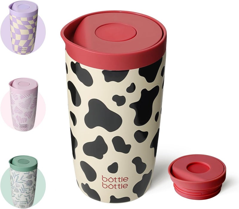 BOTTLE BOTTLE 350 ml Thermal Mug - Leak-Proof Insulated Travel Mug (Cow Pattern) - Image 1