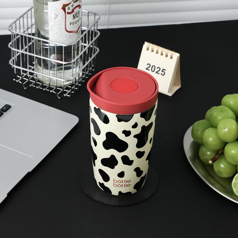 BOTTLE BOTTLE 350 ml Thermal Mug - Leak-Proof Insulated Travel Mug (Cow Pattern) - Image 3