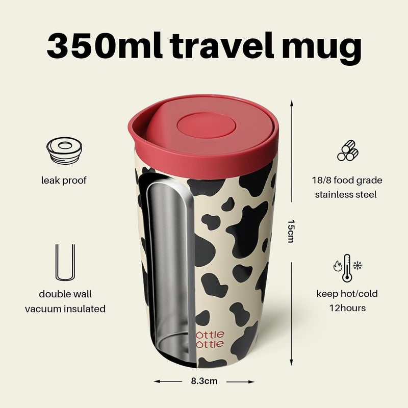 BOTTLE BOTTLE 350 ml Thermal Mug - Leak-Proof Insulated Travel Mug (Cow Pattern) - Image 4