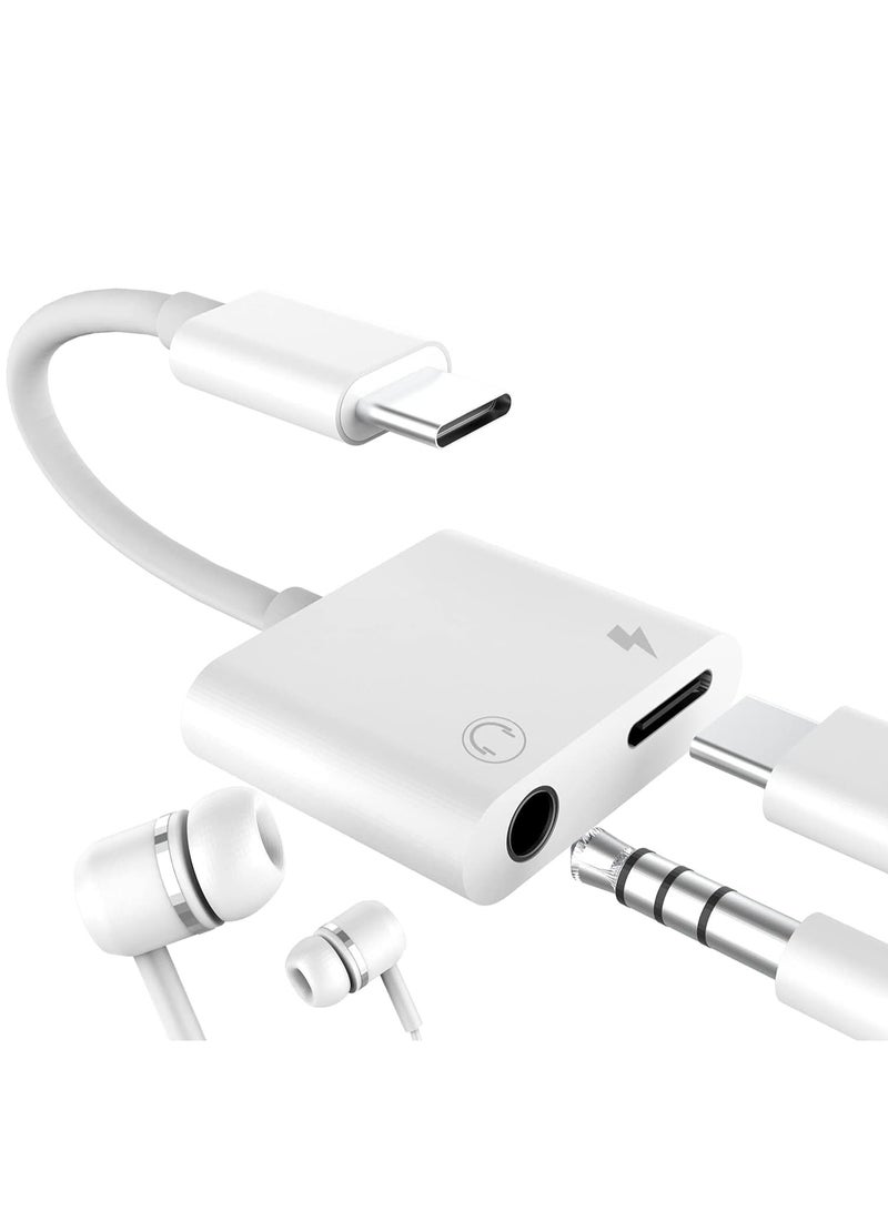 محول USB من النوع C إلى سماعة 3.5 ملم وشحن سريع – مقبس صوت وشحن معًا بقدرة 60 وات – متوافق مع آيفون 15 برو ماكس وسامسونج S24/S23/S22 وآيباد برو - Image 1