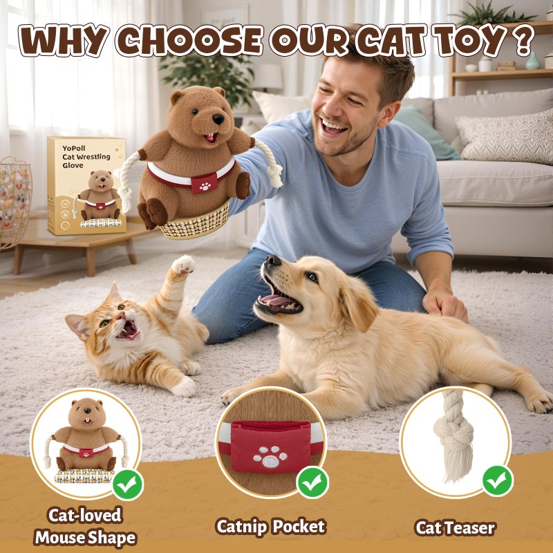 YoPoll Cat Wrestling Glove, Cats Puppet Wrestler with Tough Padding for Safe Interactive Play, Cat Wrestling Toy Puppet with Cats Teaser and Bell for Boredom Busting Training and Exercise - Image 2