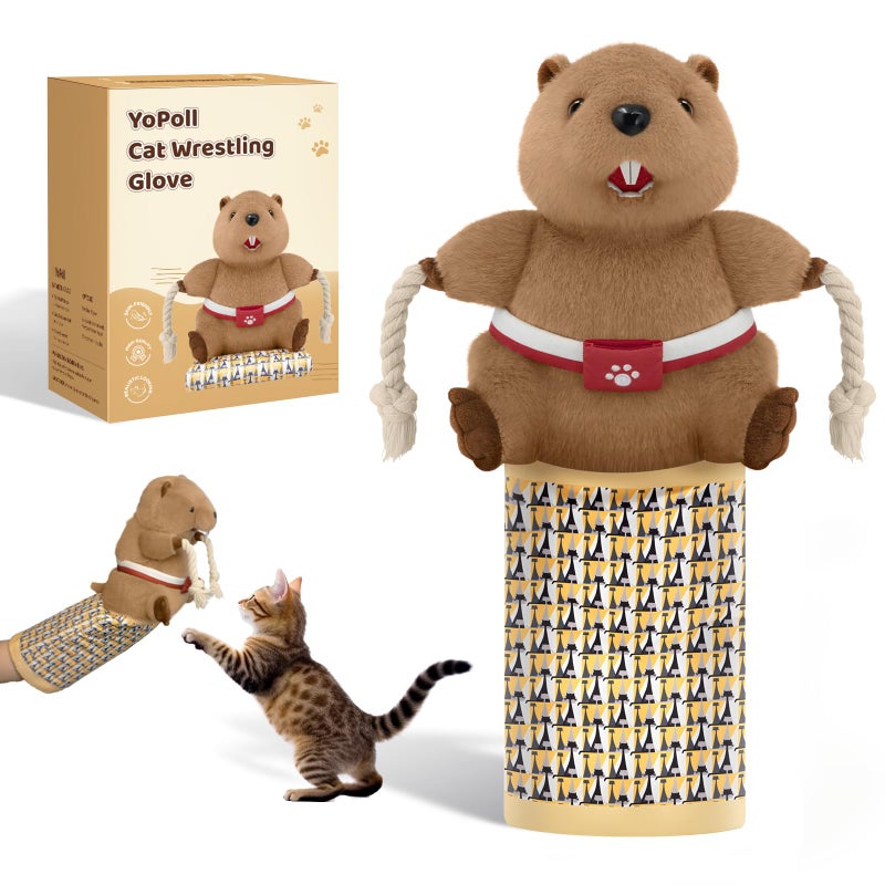 YoPoll Cat Wrestling Glove, Cats Puppet Wrestler with Tough Padding for Safe Interactive Play, Cat Wrestling Toy Puppet with Cats Teaser and Bell for Boredom Busting Training and Exercise - Image 1