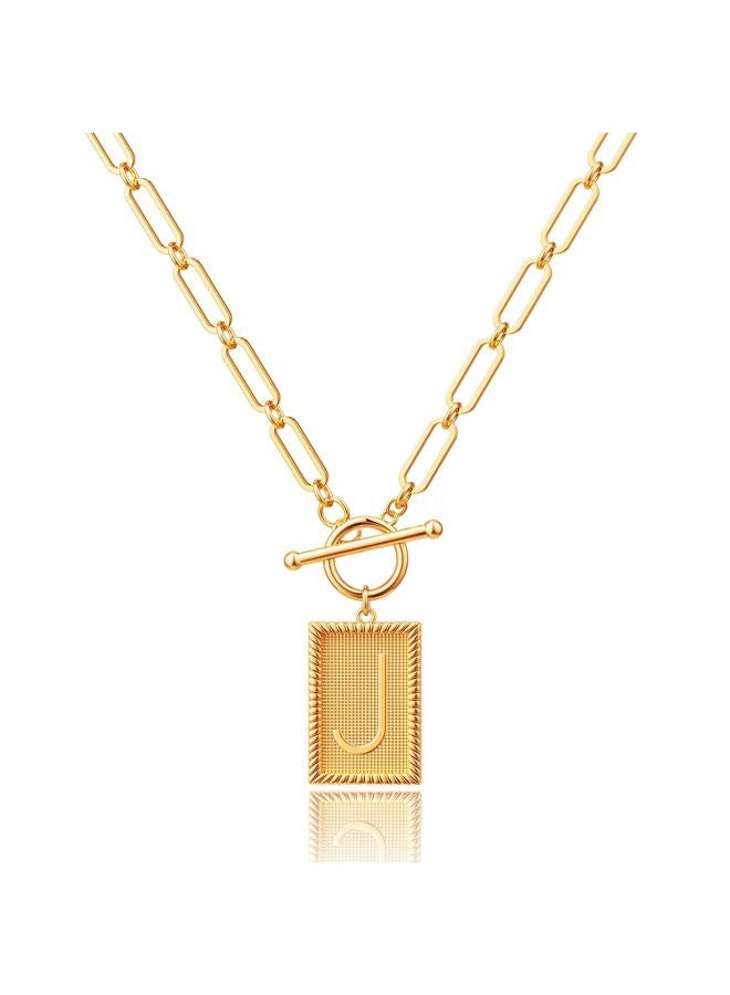 Robaice 14K Gold Plated Initial Letter Necklace for Women, Personalized Alphabet Pendant with Inspirational Engraving, Paperclip Chain Non-Tarnish Jewelry Gift for Her, 18'' + 2'' extender, Metal, No - Image 1