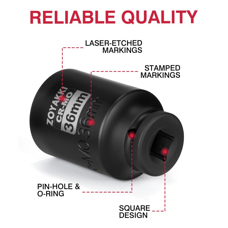 ZOYAKKI 1/2" Drive x 36 mm Deep 6 PT Impact Socket, CR-MO,1/2-inch Drive 6 Point Axle Nut Socket for Easy Removal of Axle Shaft Nuts (Metric 36MM) - Image 3