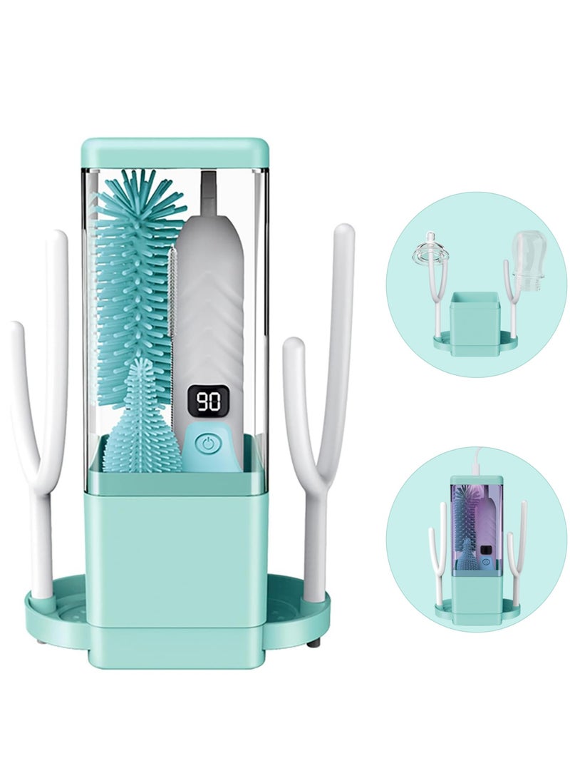 شو وو مجموعة فرشاة زجاجات الأطفال الكهربائية للسفر 5 في 1، منظف زجاجات قابل لإعادة الشحن، رف تجفيف زجاجات محمول، فرشاة حلمة، فرشاة قش، تخزين فرشاة مع تعقيم بالأشعة فوق البنفسجية - Image 1