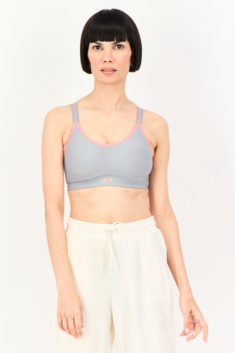 UNDER ARMOUR Women Brand Logo Padded Training Sports Bra, Grey - Image 1