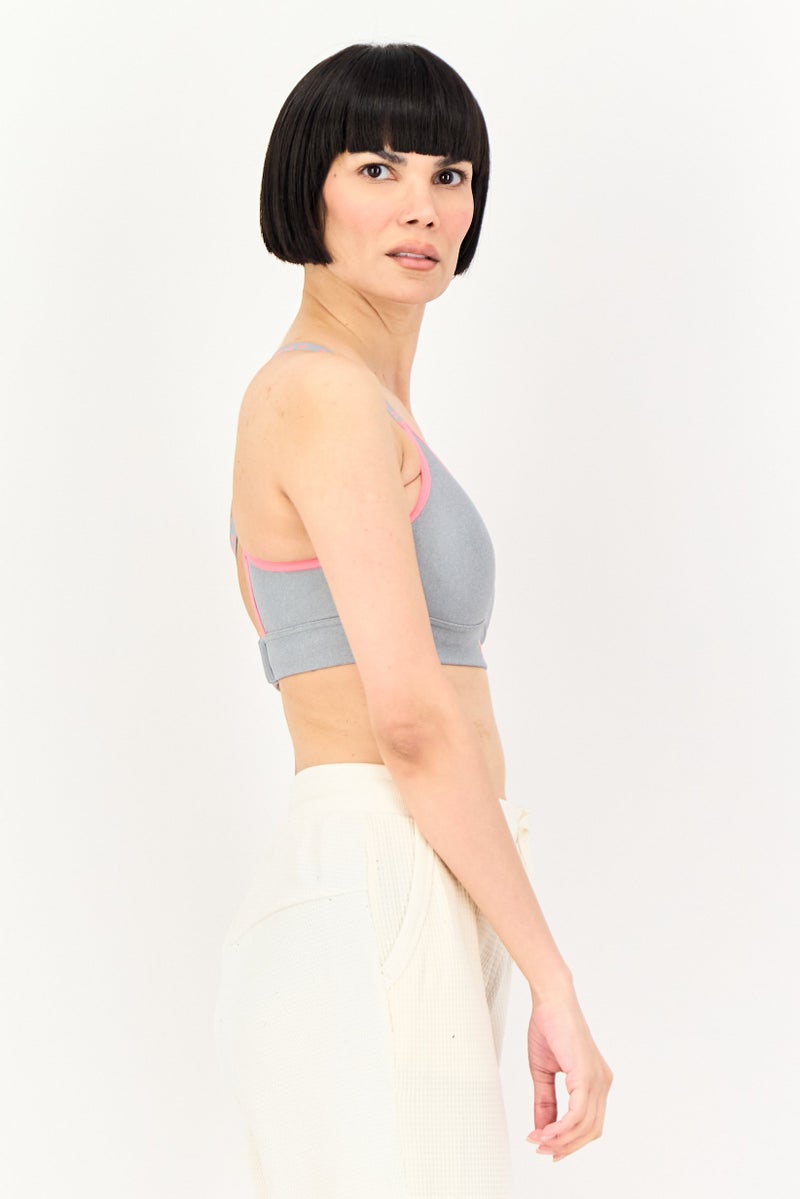 UNDER ARMOUR Women Brand Logo Padded Training Sports Bra, Grey - Image 3