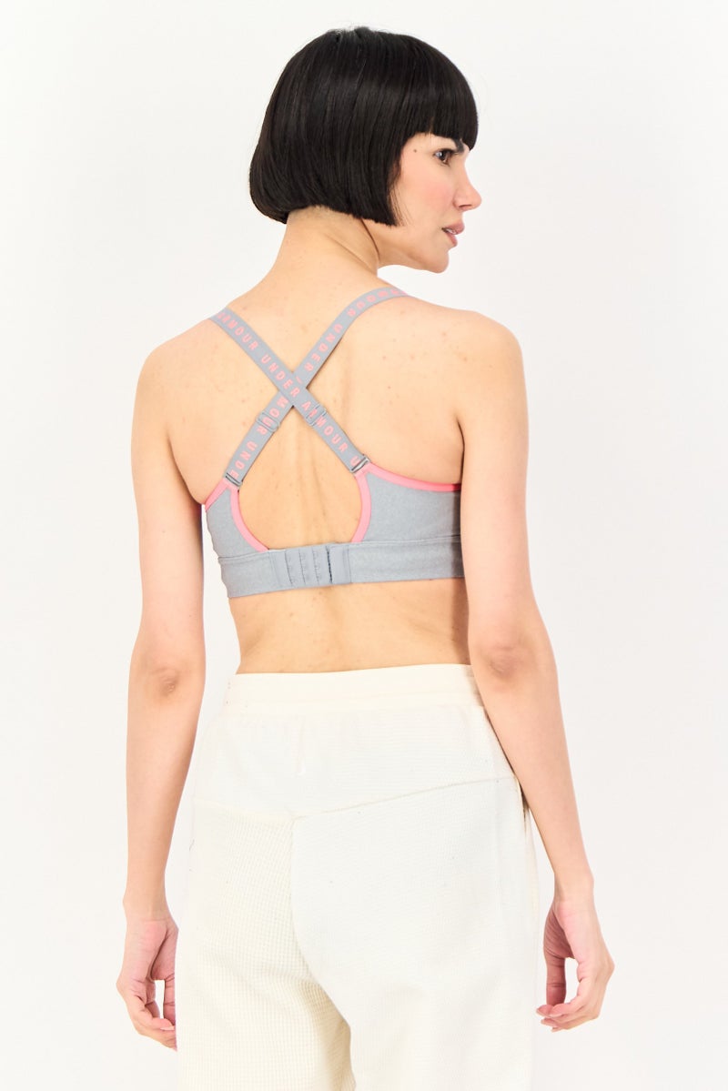 UNDER ARMOUR Women Brand Logo Padded Training Sports Bra, Grey - Image 2