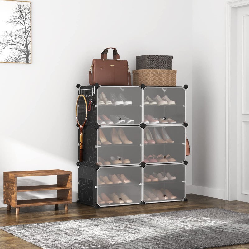 ROJASOP 6-Tier 24-Pair Expandable Shoe Rack Organizer with 2 Hooks, Black - Image 2
