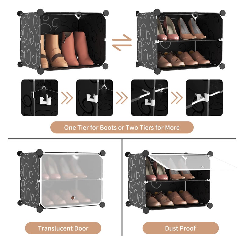 ROJASOP 6-Tier 24-Pair Expandable Shoe Rack Organizer with 2 Hooks, Black - Image 4