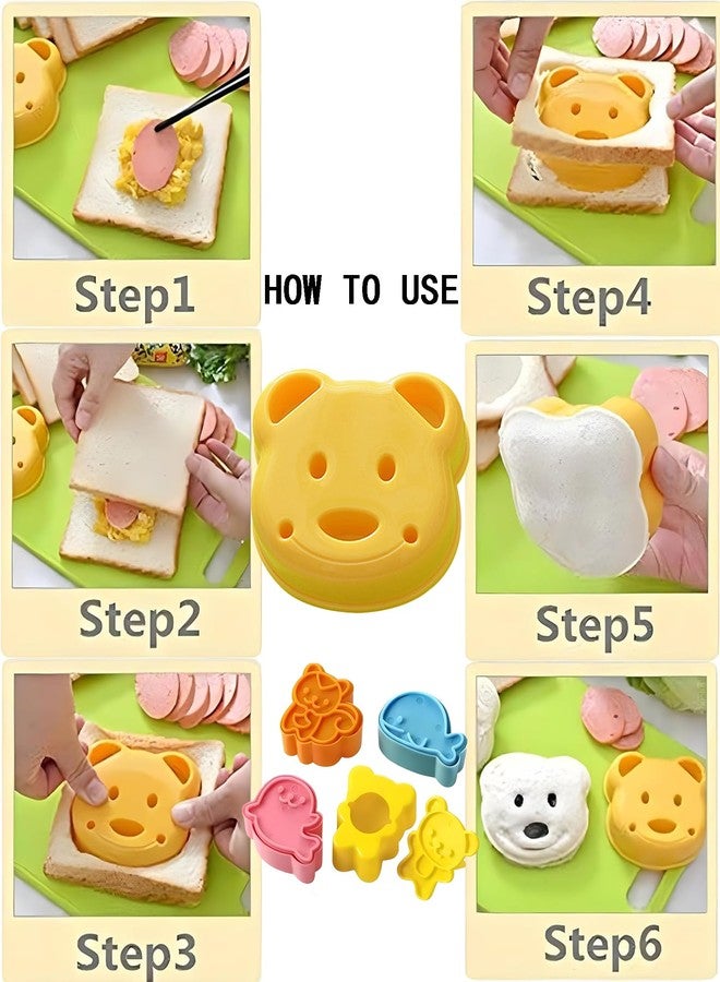 QuickHaven مجموعة قطاعات الساندويتشات (5 قطع)، أشكال قطاعات الخبز للأطفال، قالب خبز شفاف بنقوش حيوانات مناسب لتنمية المهارات اليدوية والتدريب البصري وهوايات الطبخ - Image 3