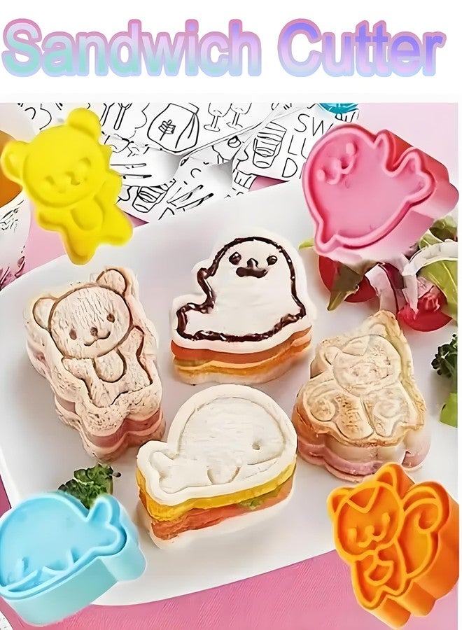 QuickHaven مجموعة قطاعات الساندويتشات (5 قطع)، أشكال قطاعات الخبز للأطفال، قالب خبز شفاف بنقوش حيوانات مناسب لتنمية المهارات اليدوية والتدريب البصري وهوايات الطبخ - Image 4