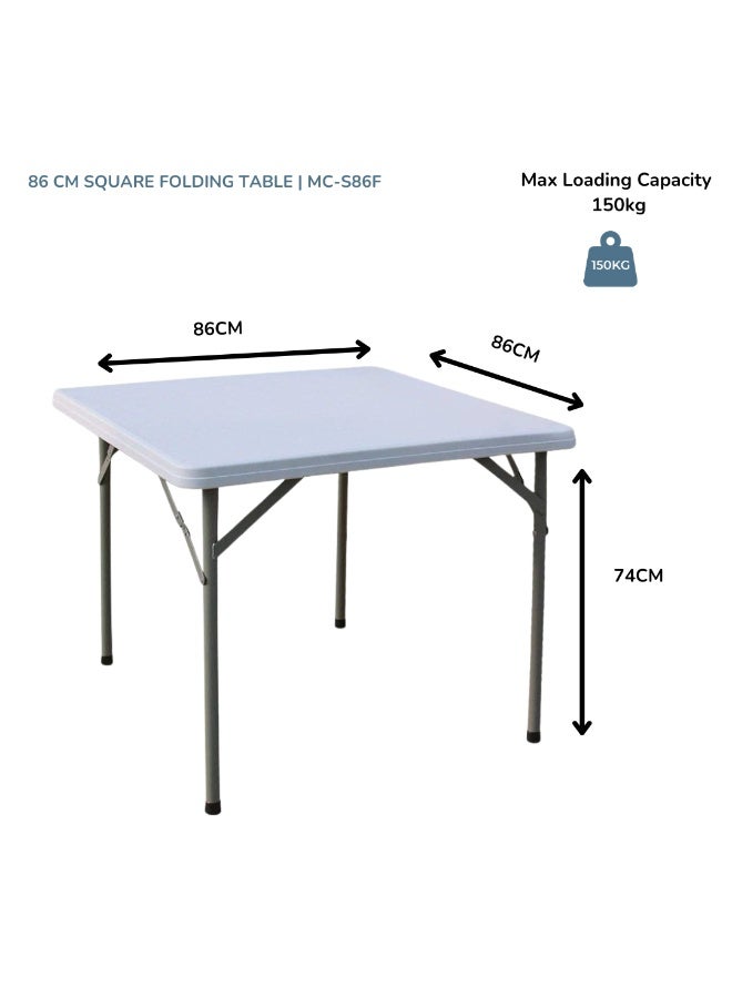 Marcolo 86CM Square Folding Table – Extra Sturdy HDPE Plastic with Steel Frame, Weather-Resistant, No Assembly, White - Image 3