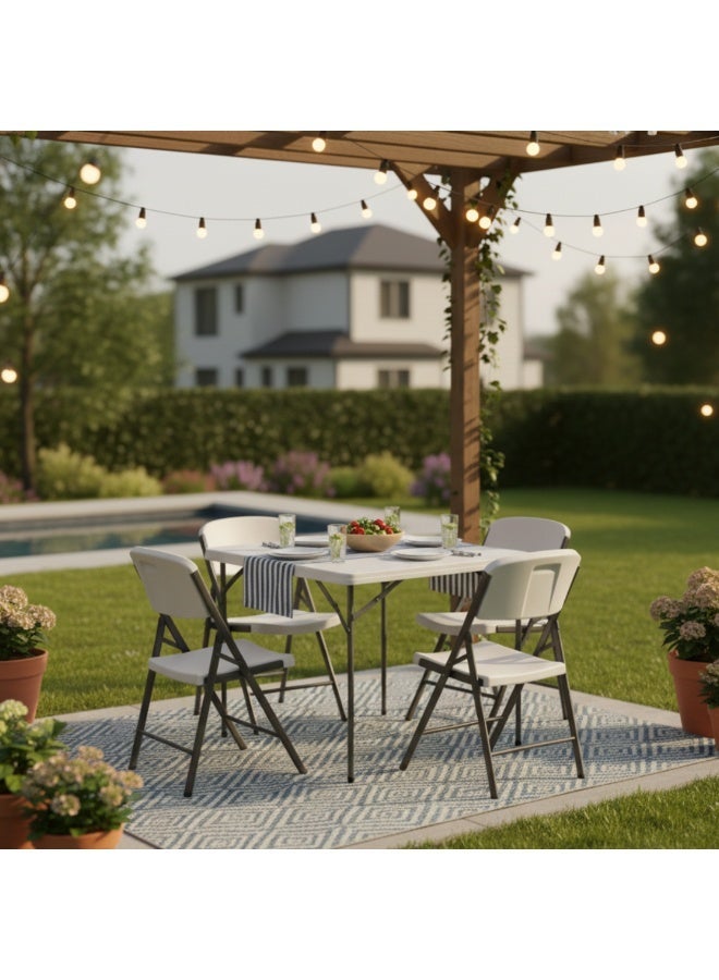 Marcolo 86CM Square Folding Table – Extra Sturdy HDPE Plastic with Steel Frame, Weather-Resistant, No Assembly, White - Image 2