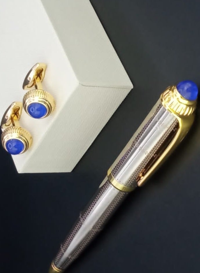 A luxurious and elegant pen and cufflink set with a box