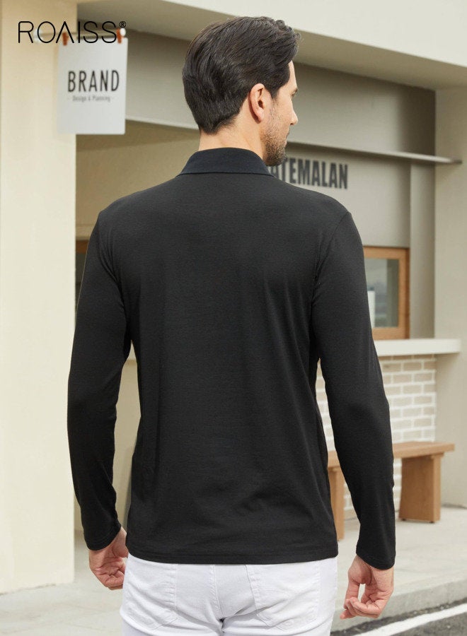 رويس قمصان بولو رجالية كاجوال، قمصان كلاسيكية بأكمام طويلة، قمصان قطنية سادة، قمصان أنيقة - Image 2
