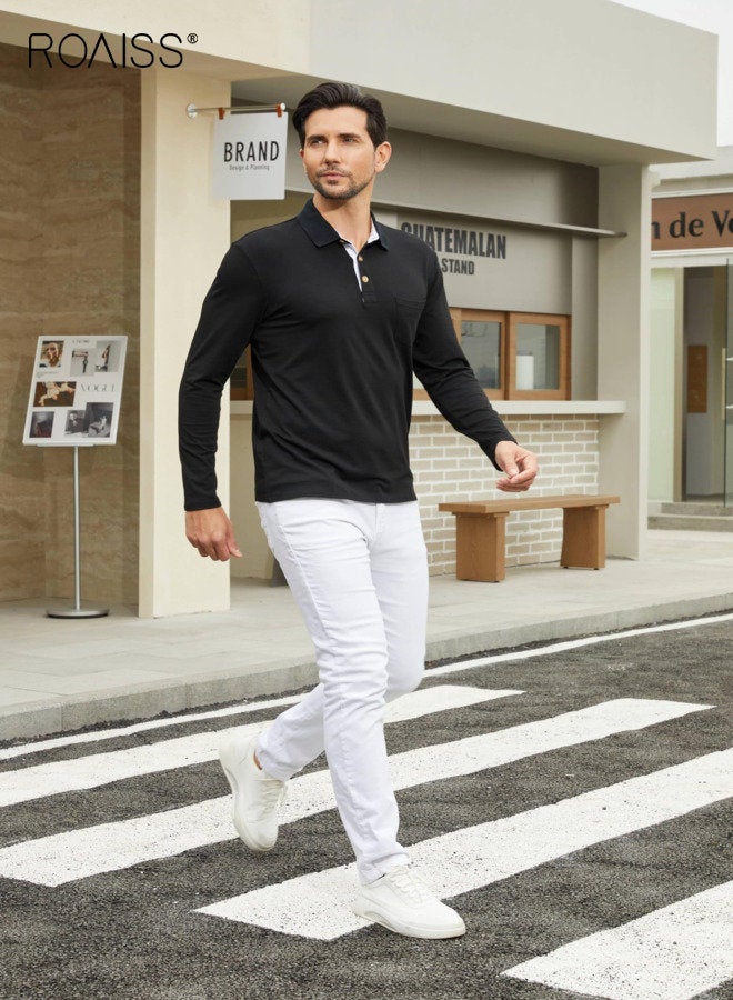 رويس قمصان بولو رجالية كاجوال، قمصان كلاسيكية بأكمام طويلة، قمصان قطنية سادة، قمصان أنيقة - Image 3