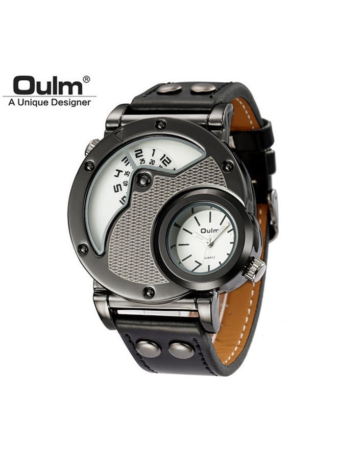 أولم ساعة Oulm الرياضية الفريدة ذات المنطقة الزمنية المزدوجة للرجال من الكوارتز، ساعة يد جلدية PU كاجوال للرجال، اختيار مثالي للهدايا