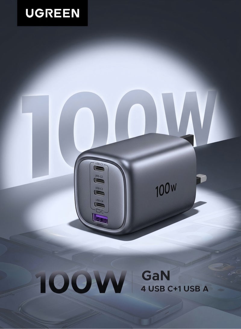 يو جرين شاحن نيكسود 100 واط 4C1A بتقنية GaN، محول من النوع C للكمبيوتر المحمول، قابس حائط USB-C، رفيق سفر محمول، متوافق مع iPhone 17 Pro Max، Galaxy S26، S25 Ultra، X6، Huawei، Xiaomi، OPPO، Vivo، Honor، iPad، Macbook Pro Air، HP SLR 100 واط 4C1A 100W 4C1A - Image 1