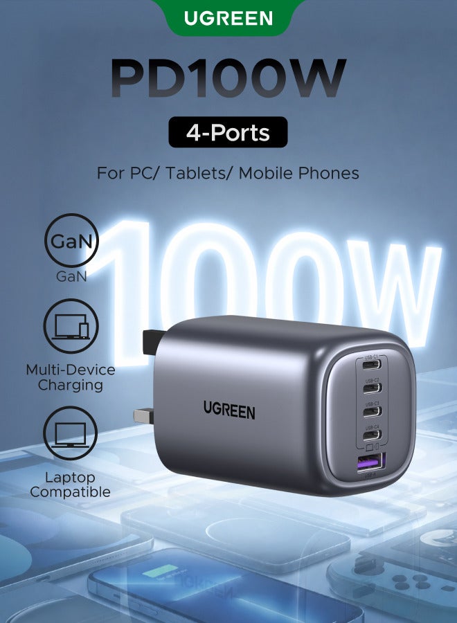 Ugreen Nexode 100W 4C1A GaN Charger Type C Laptop Adapter USB C Wall Plug Portable Travel Partner Compatible With iPhone 18 Pro, iPhone 18 Pro Max, iPhone Duo, iPhone 17 Pro Max Galaxy S26 S25 Ultra X6 Huawei Xiaomi OPPO Vivo Honor iPad Macbook Pro Air HP SLR 100W 4C1A 100W 4C1A 100W 4C1A - Image 1