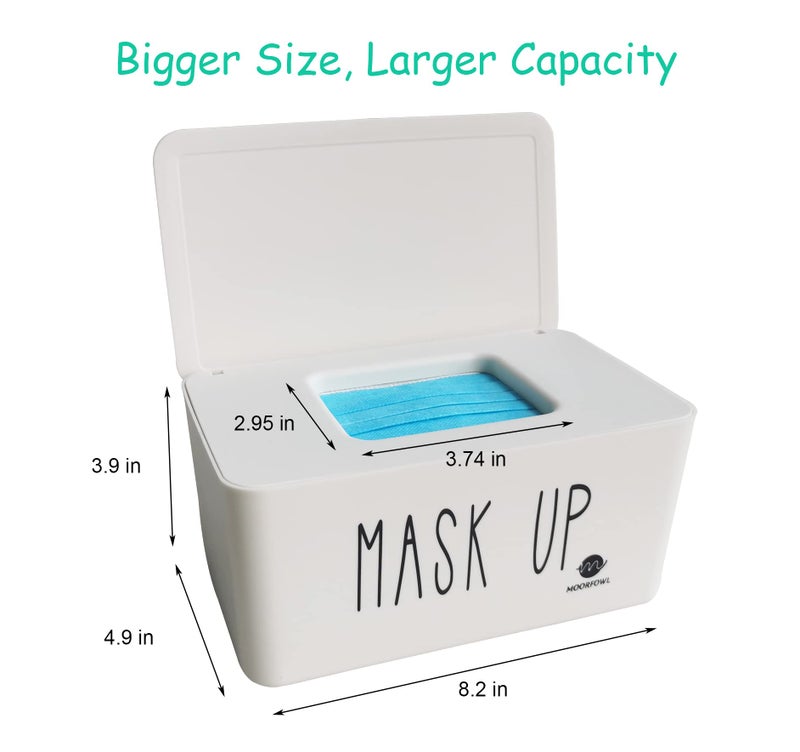 Moorfowl Face Mask Dispenser with Lid, Upgrade Size(8.2" L x 4.9" W x 3.9" H), Mask Container Storage Tabletop Face Covering Organizer Box for Home, Office, Entryways, Schools (Black(Mask UP)) - Image 2