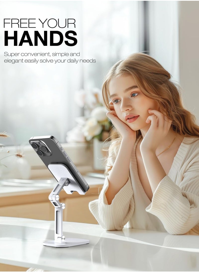 Foldable Phone Stand With Adjustable Height and Angle for Desk (White)