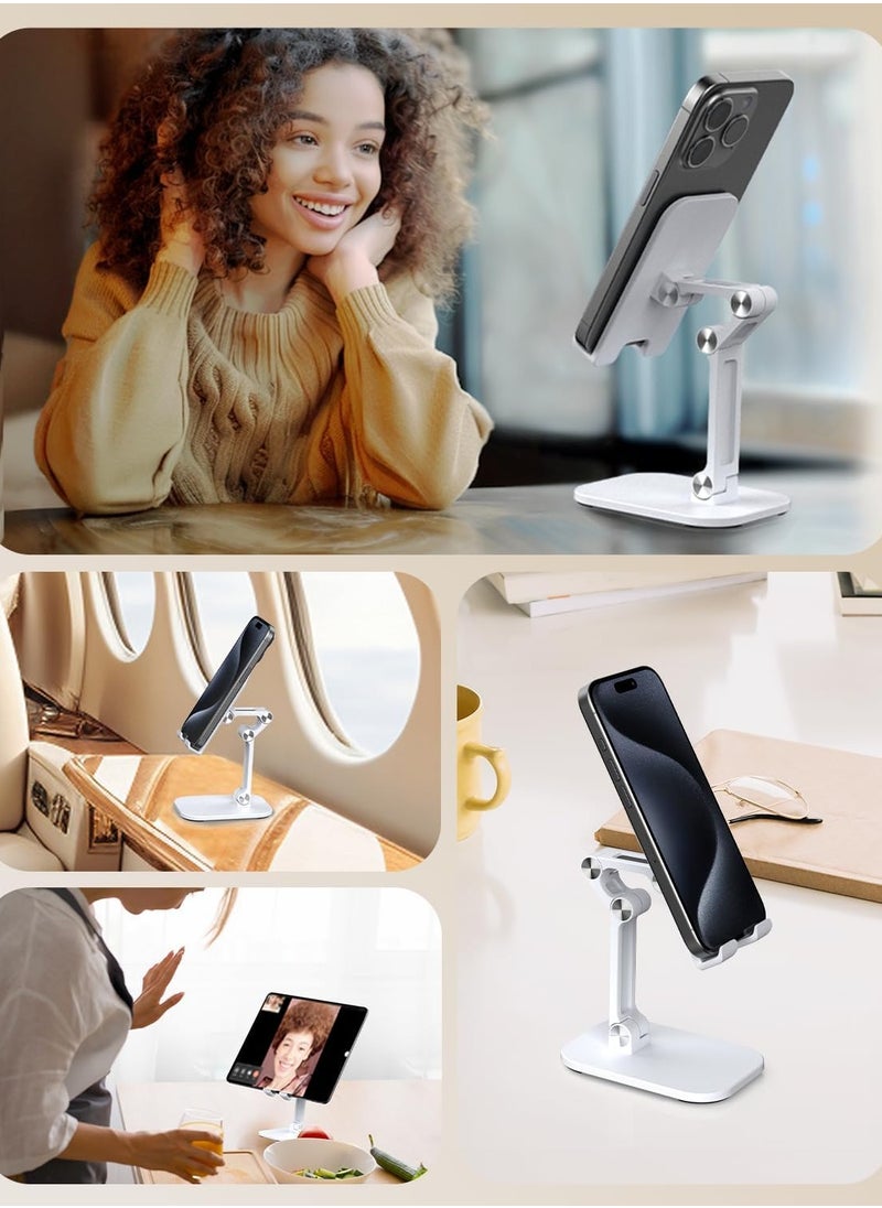 Foldable Phone Stand With Adjustable Height and Angle for Desk (White)