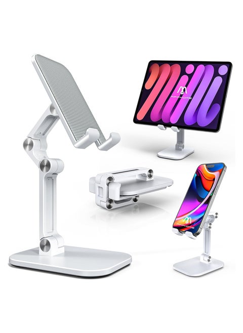 Foldable Phone Stand With Adjustable Height and Angle for Desk (White)