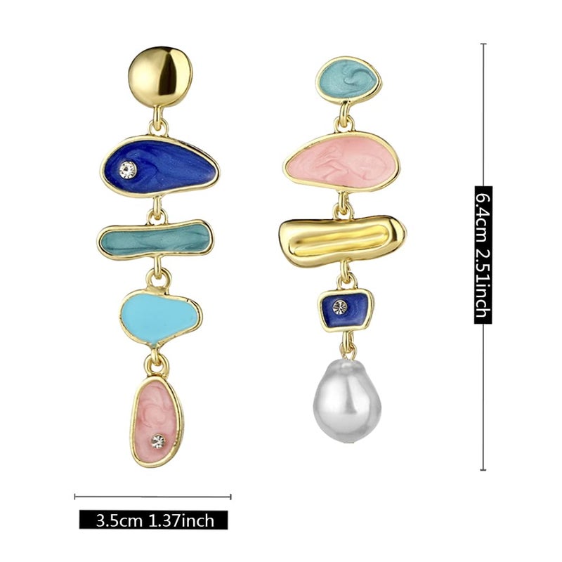 KVANU Elegant Bohemian Pearl Dangle Earring for Women Irregular Colorful Oil Baroque Design Culture Style AAAA Cubic Zirconia 14K Gold Pearl Earring Gift for Women (Pearl) - Image 2