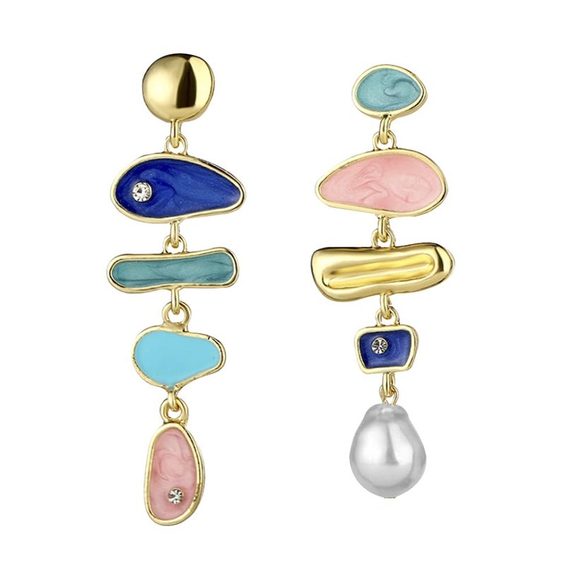 KVANU Elegant Bohemian Pearl Dangle Earring for Women Irregular Colorful Oil Baroque Design Culture Style AAAA Cubic Zirconia 14K Gold Pearl Earring Gift for Women (Pearl) - Image 1