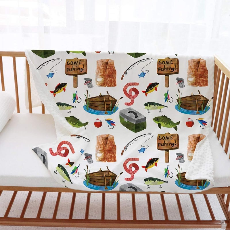 Buerhanerry Loyoot Gone Fishing Baby Blanket for Boys Toddler Soft Minky Blanket with Double Layer Dotted Backing Newborn Nursery Baby Crib Receiving Fishing Boat Newborn 30x40 - Image 2