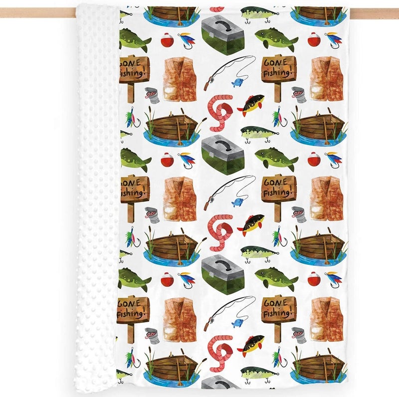 Buerhanerry Loyoot Gone Fishing Baby Blanket for Boys Toddler Soft Minky Blanket with Double Layer Dotted Backing Newborn Nursery Baby Crib Receiving Fishing Boat Newborn 30x40 - Image 4
