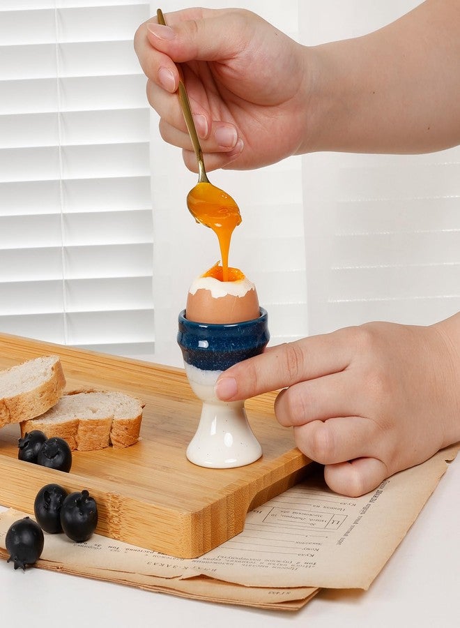 INGOFIN 4 Pcs Ceramic Egg Cups, Egg Holder for Soft and Hard Boiled Eggs, Store and Serve Easter Egg Holder, Tray Kitchen Gadgets Tools, for Home Breakfast & Cafe Decor, Blue&Beige - Image 5