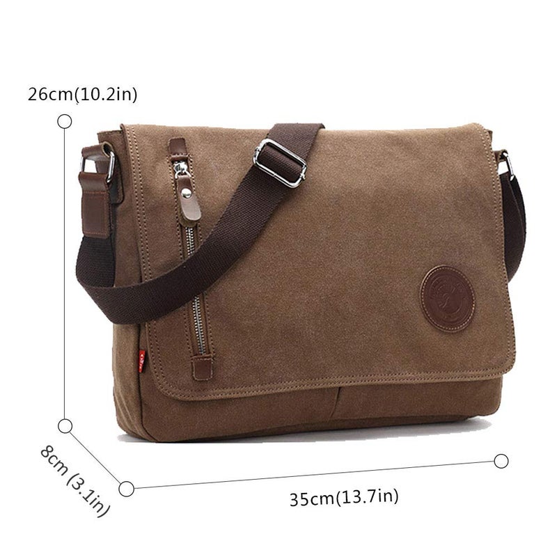AUGUR Unisex Messenger Bag Casual Canvas Bag Shoulder Sling Bag Satchel Messenger Bag for Men Work Office 13 inch Laptop Bag (Medium-Coffee) - Image 2