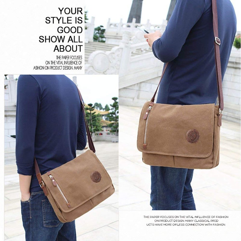 AUGUR Unisex Messenger Bag Casual Canvas Bag Shoulder Sling Bag Satchel Messenger Bag for Men Work Office 13 inch Laptop Bag (Medium-Coffee) - Image 5