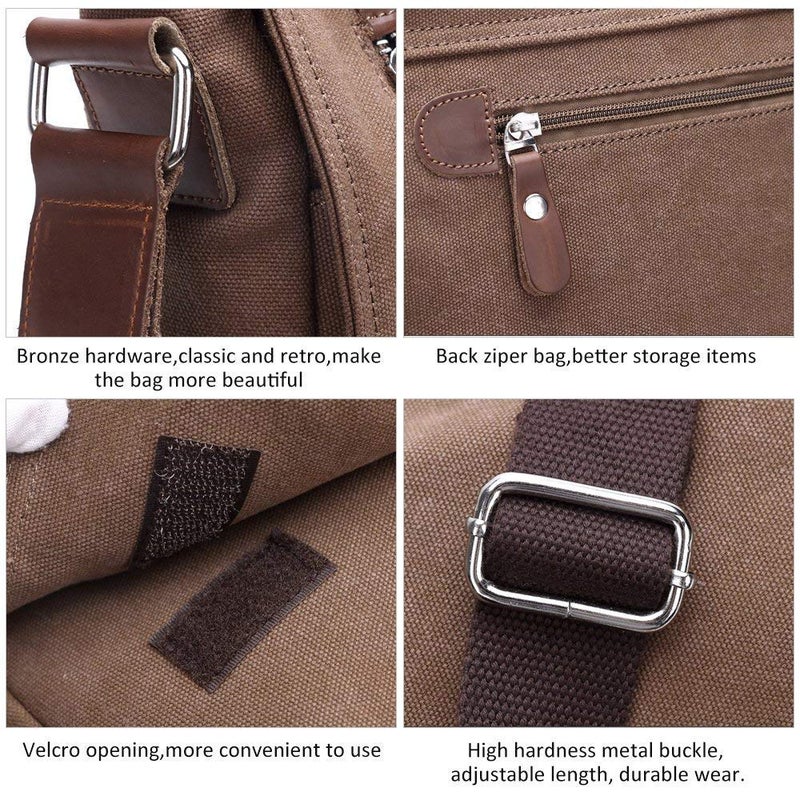 AUGUR Unisex Messenger Bag Casual Canvas Bag Shoulder Sling Bag Satchel Messenger Bag for Men Work Office 13 inch Laptop Bag (Medium-Coffee) - Image 3