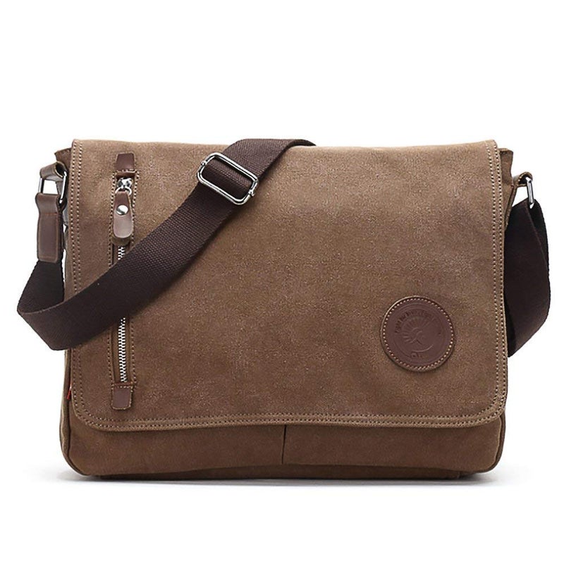 AUGUR Unisex Messenger Bag Casual Canvas Bag Shoulder Sling Bag Satchel Messenger Bag for Men Work Office 13 inch Laptop Bag (Medium-Coffee) - Image 1