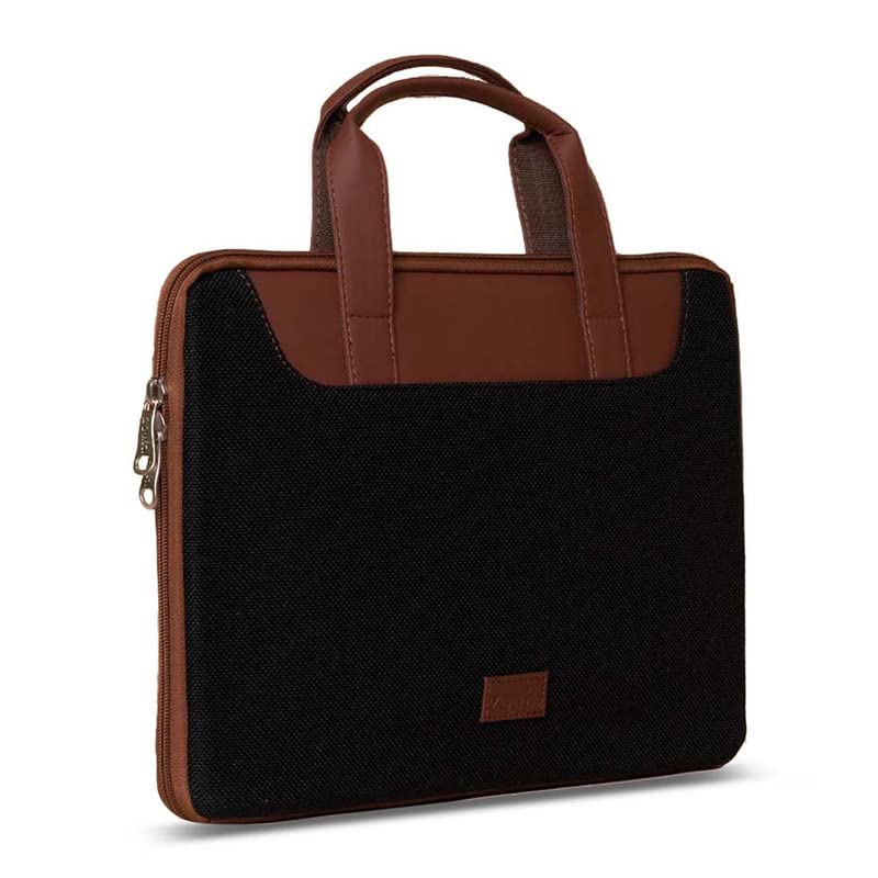 ZOUK Jet Black Solid Printed Women's Jute Handcrafted Vegan Leather Black L Zipper Laptop Sleeve 15.6 inch - Image 1